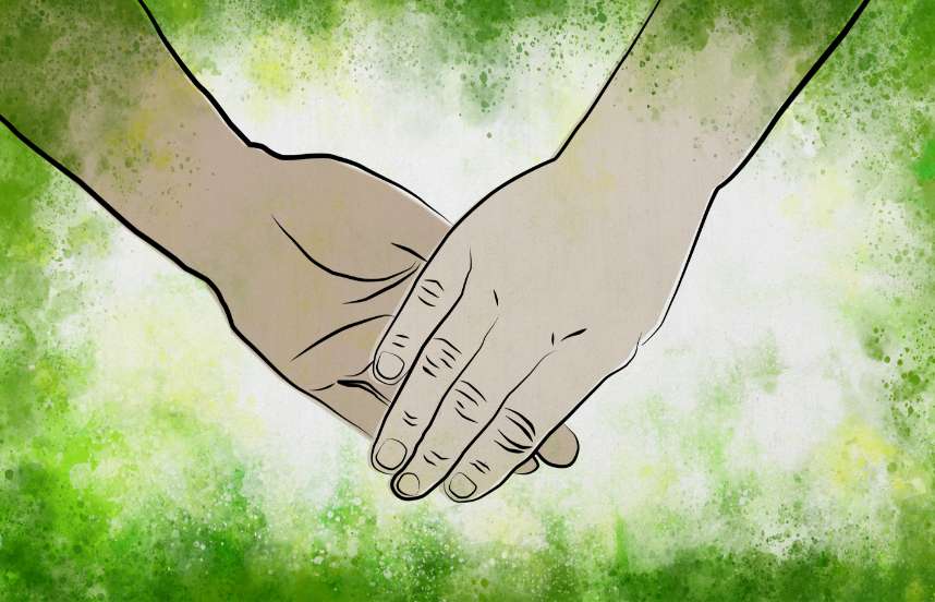 An illustration depicting two hands holding one another.